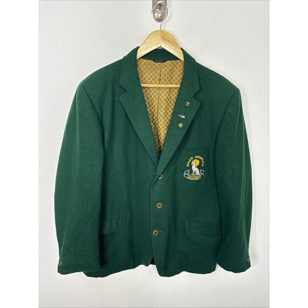 SIAAS Amaruks Men 46 Vintage Green Hockey Blazer Sask Green Preppy Patch